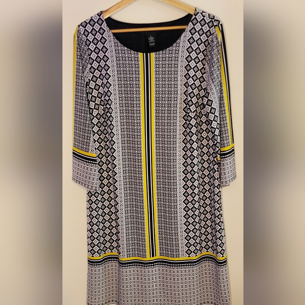 I.N.C Geometric Patterned Dress with Yellow Accents Size Large